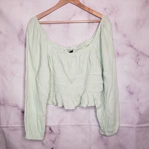 WILD FABLE pale green Off the Shoulder Long Sleeve Crop Top XXL